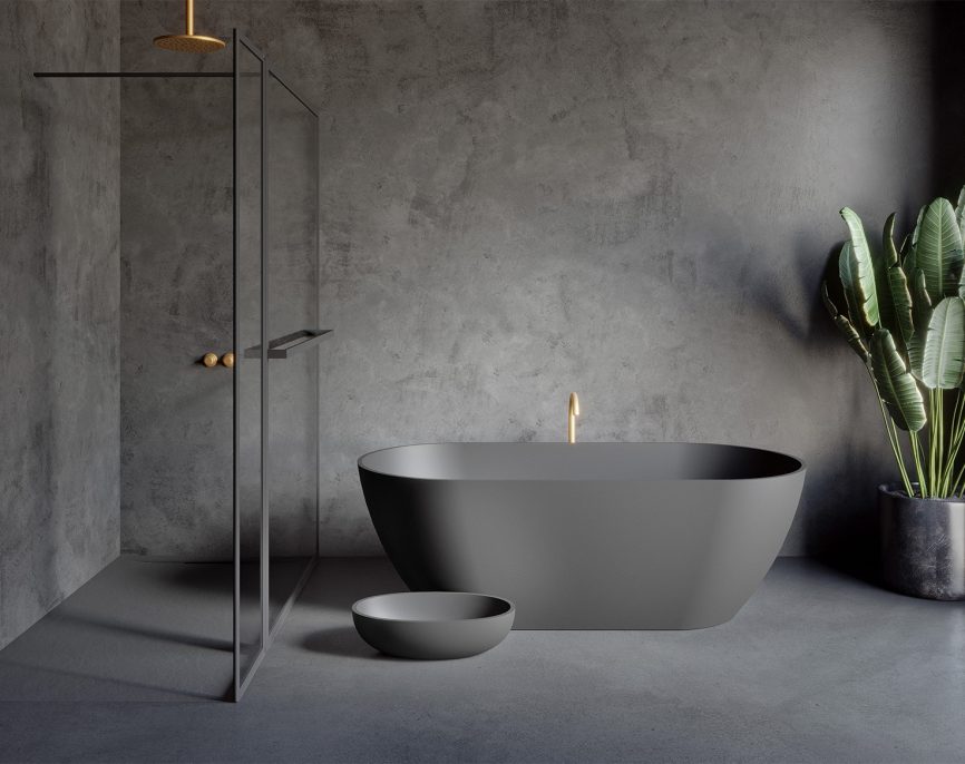 Riho Bilbao Solid surface freestanding bathtub 170x80x55.5 cm anthracite matt