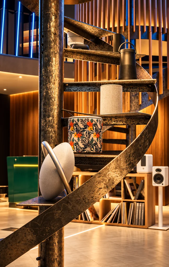 TemoCraft — Patinated helix in a luxury audio showroom-2