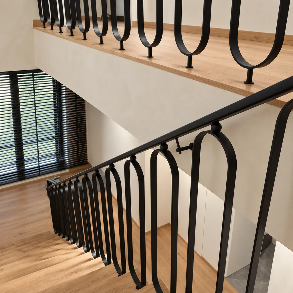 TemoCraft — ST Black Steel Balustrade Over Oak Staircase-2