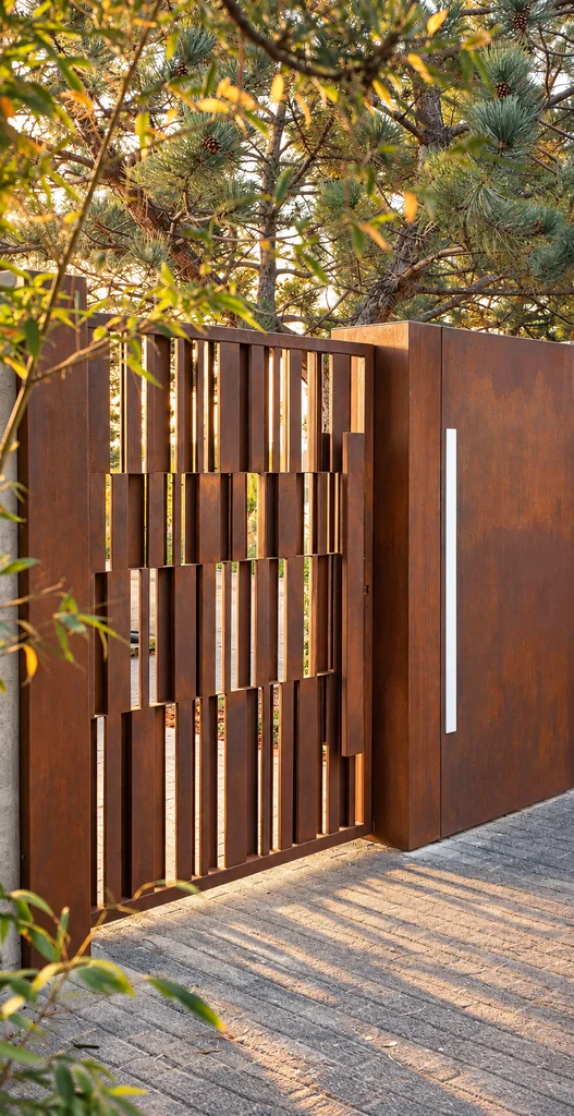 TemoCraft — Warm Light on a Corten Gate-4