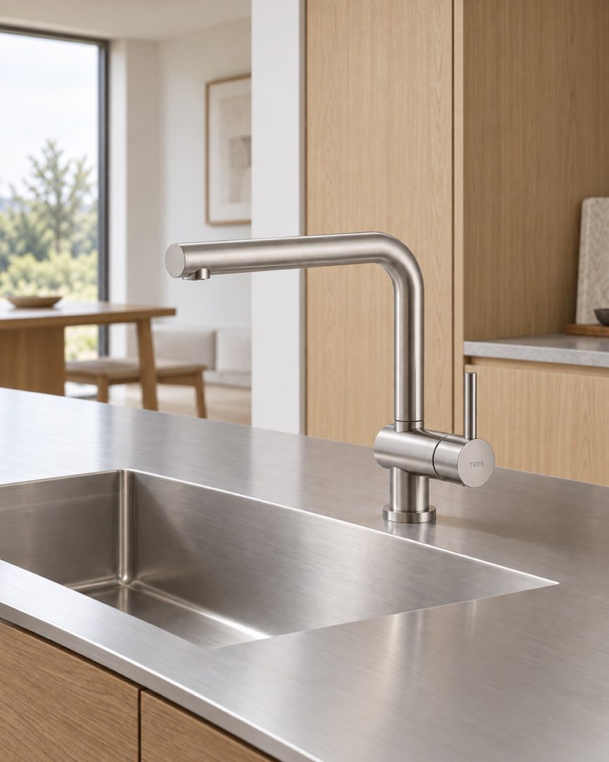 Tres Griferia Single-lever kitchen mixer steel