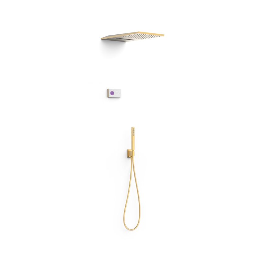 Tres Griferia Shower technology 3-way concealed electronic thermostatic kit matt gold