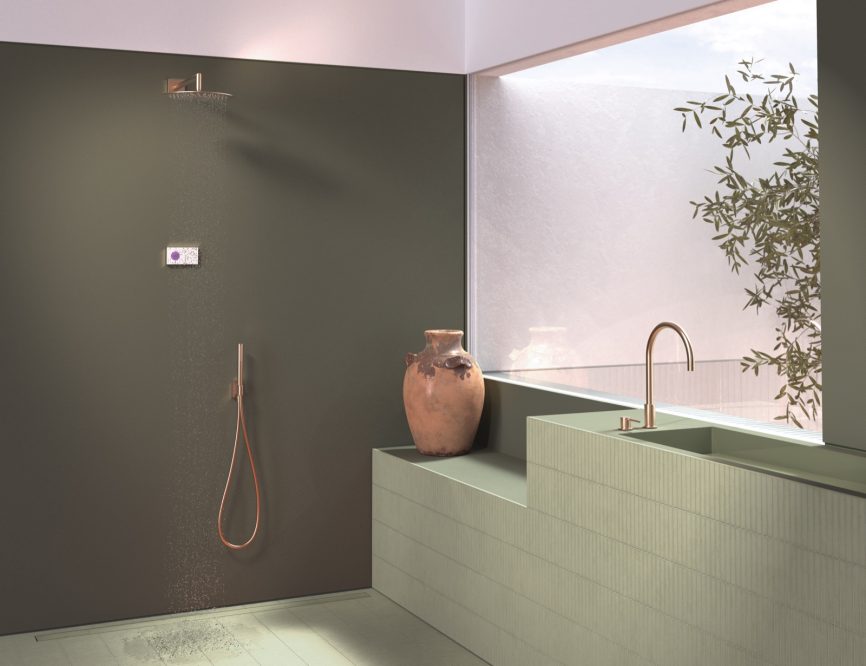 Tres Griferia Shower technology 2-way concealed electronic thermostatic kit matt gold