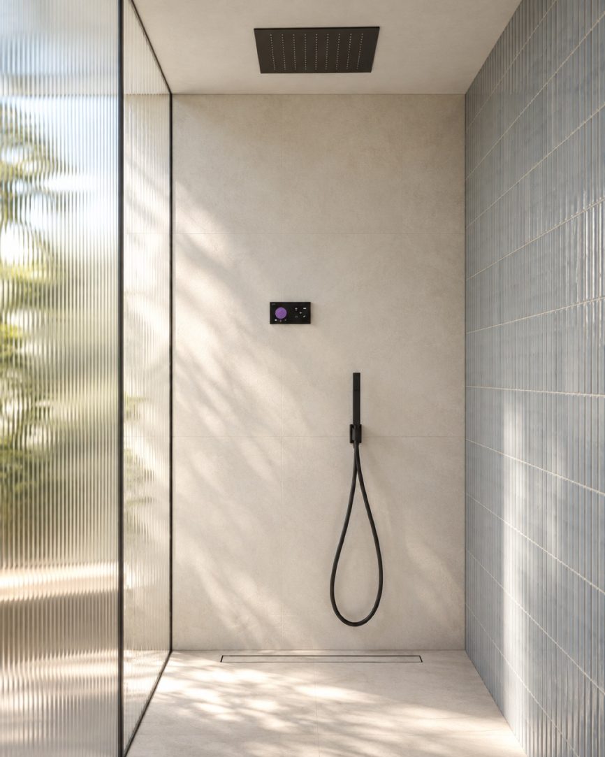 Tres Griferia Shower technology 2-way concealed electronic thermostatic kit matt black