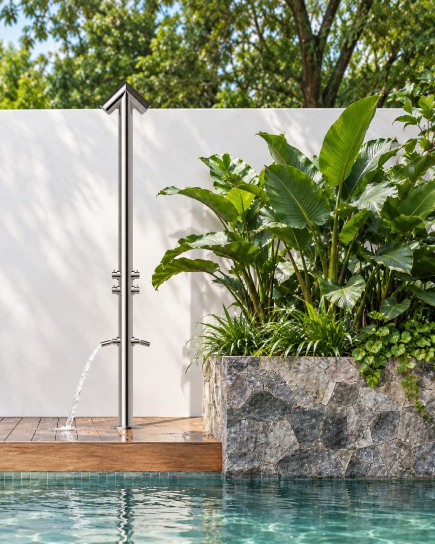 Tres Griferia Double outdoor steel shower