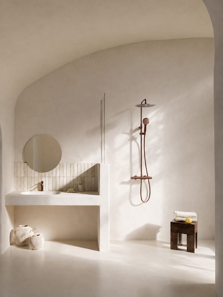 Tres Griferia Over-wall thermostatic shower mixer 2-way volcanic