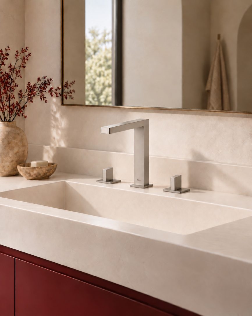 Tres Griferia Slim Deck-mounted 3-hole basin mixer steel