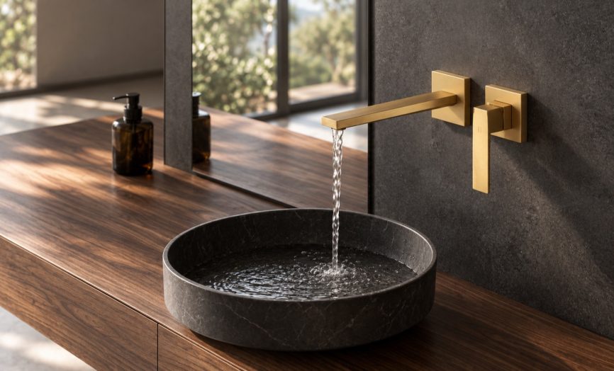 Tres Griferia Slim Concealed washbasin mixer matt gold