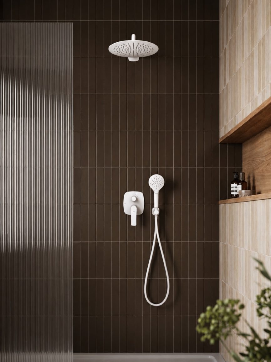 Tres Griferia Loft 2-way concealed single-lever shower mixer kit matt white