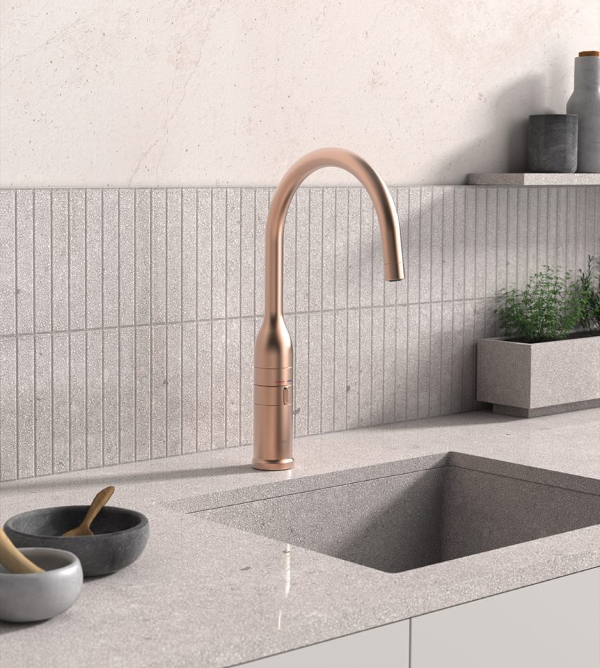 Tres Griferia Electronic kitchen mixer matt rose gold