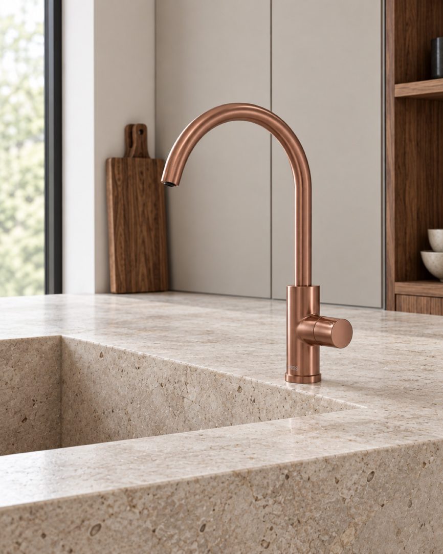 Tres Griferia Single-source kitchen mixer for filtered water volcanic