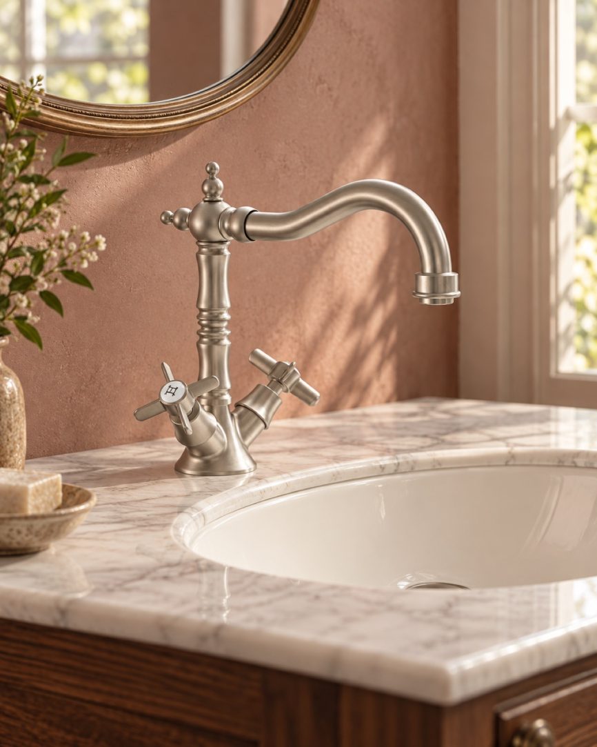 Tres Griferia Clasic Two-lever washbasin mixer steel