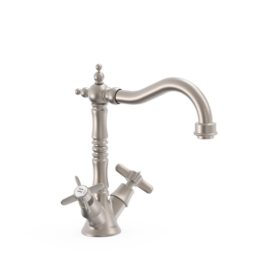 Tres Griferia Clasic Two-lever washbasin mixer steel