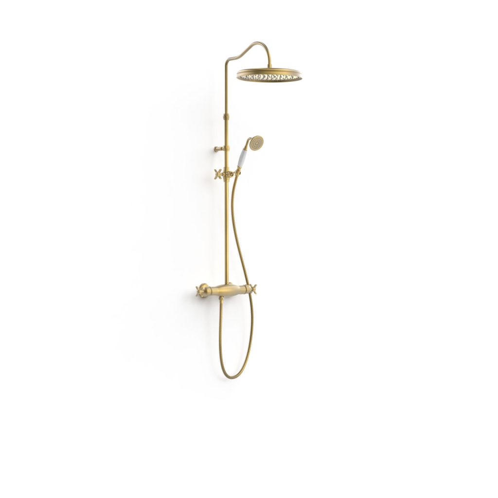 Tres Griferia Clasic 2-way wall-mounted thermostatic shower set matt aged brass