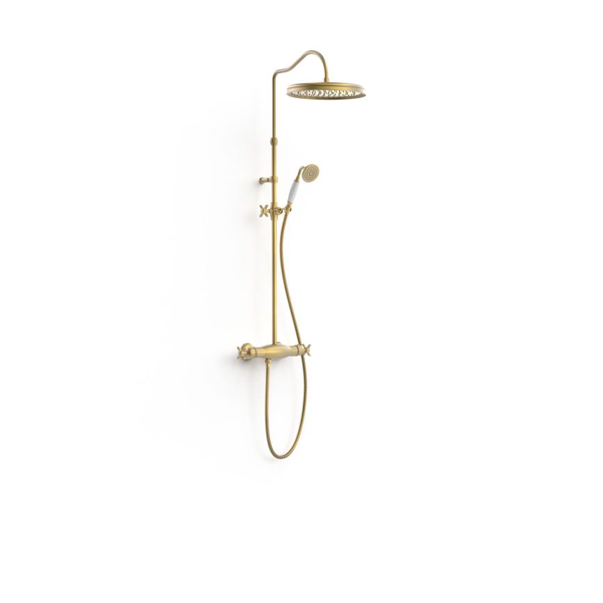 Tres Griferia Clasic 2-way wall-mounted thermostatic shower set matt aged brass