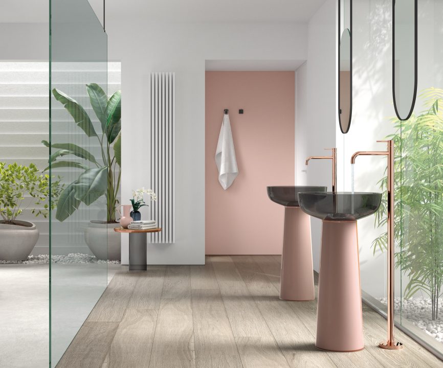 Tres Griferia Study Freestanding washbasin mixer matt rose gold
