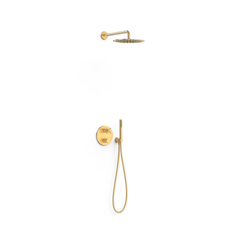 Tres Griferia Therm-box 2-way concealed thermostatic shower kit matt gold