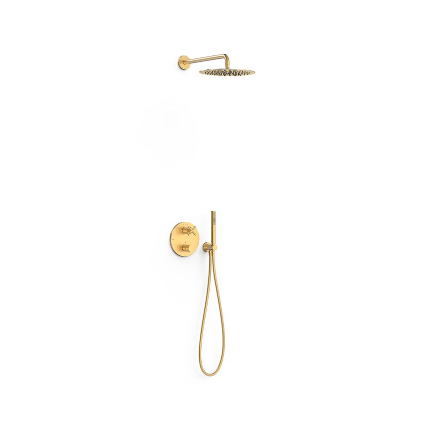 Tres Griferia Therm-box 2-way concealed thermostatic shower kit matt gold