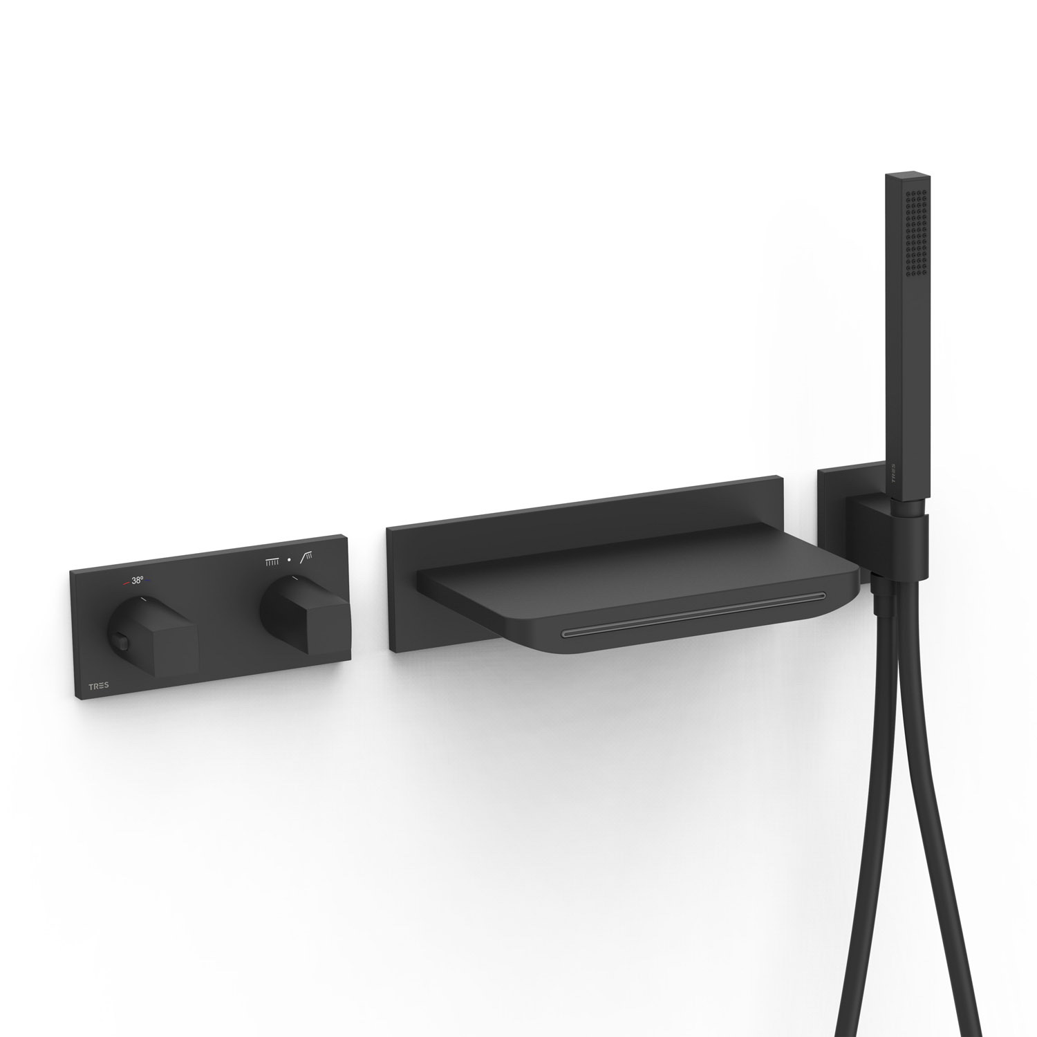 Tres Griferia B-system 2-way concealed thermostatic mixer kit for bath and shower matt black